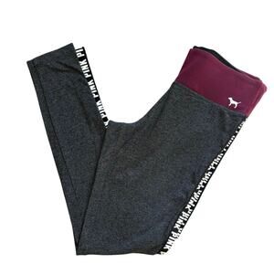 Victoria's Secret Pink Yoga Gray Maroon Logo Leggings Small